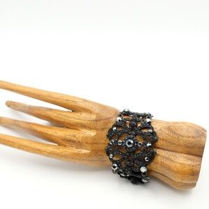 Gothic Vintage Bangle Black & Silver Enamel Filigree VCLM Glass Gem